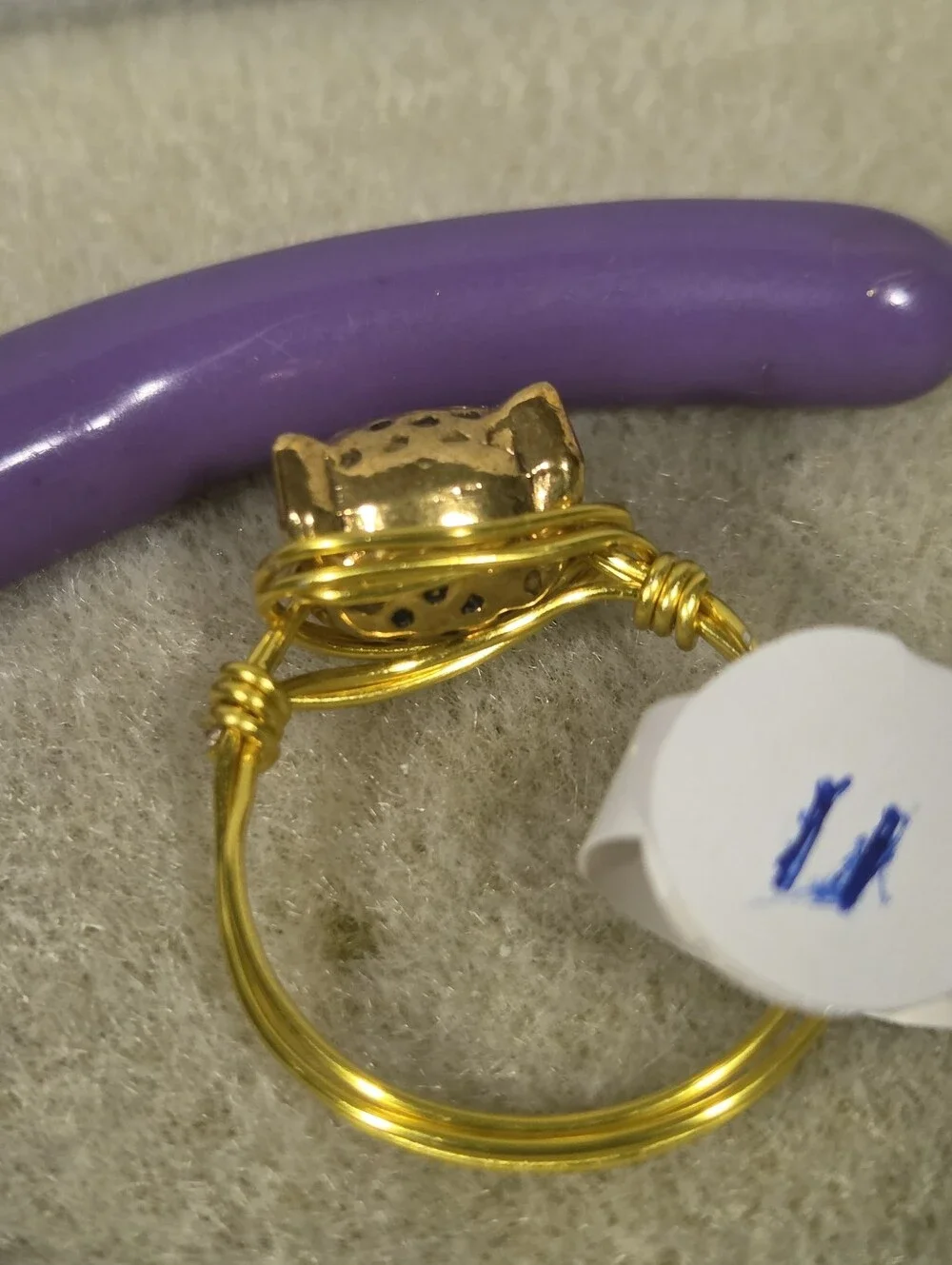 Handcrafted Gold Leopard Head Wire-Wrapped Ring - Men's Jewelry